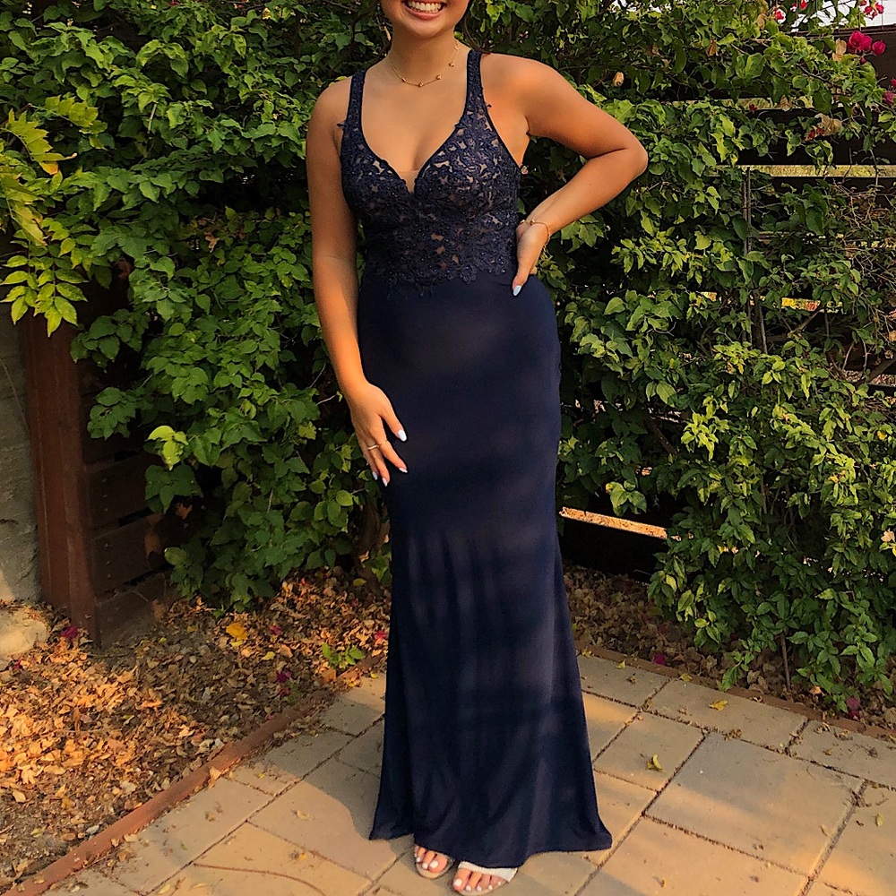 Faviana Navy Blue Prom Dress